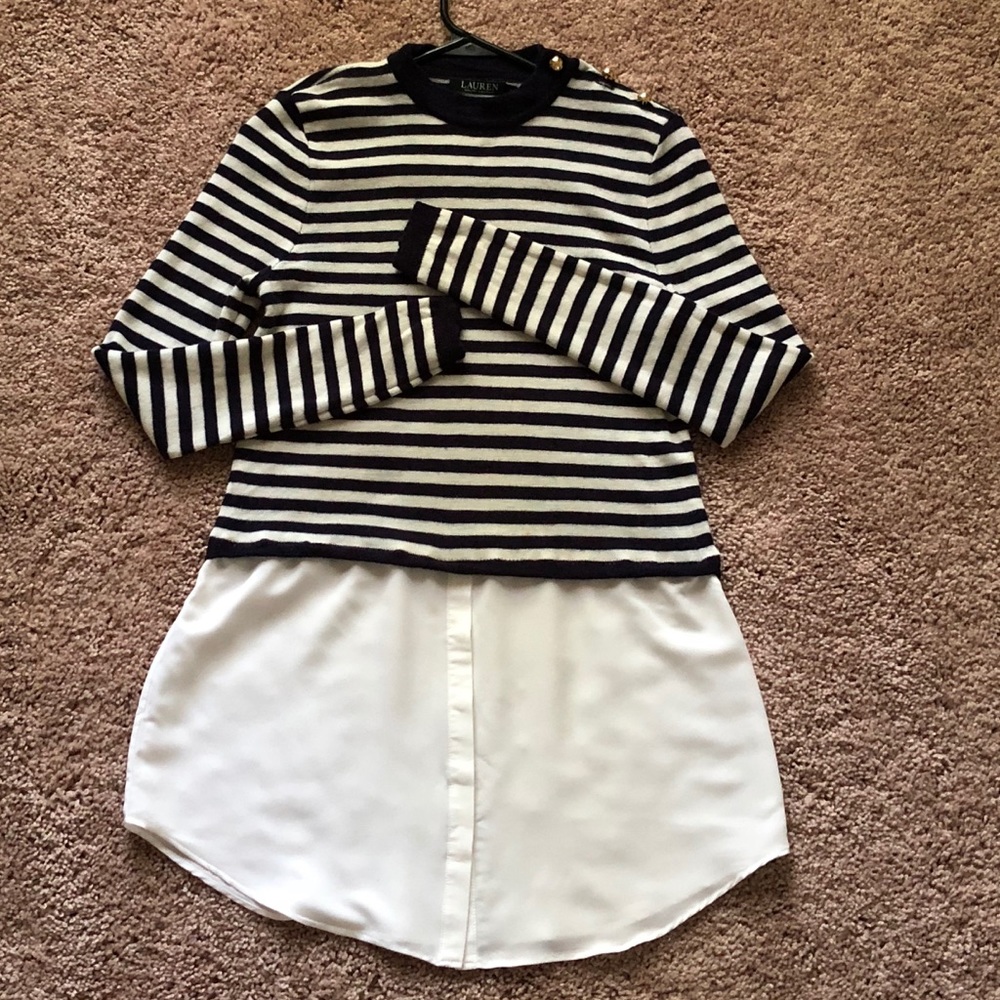 LRL Stripe Wool and Silk Tunic Blouse